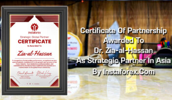 Certificate Of Instaforex Strategic Global Partner From InstaForex.Com Awarded To Dr. Zia-al-Hassan